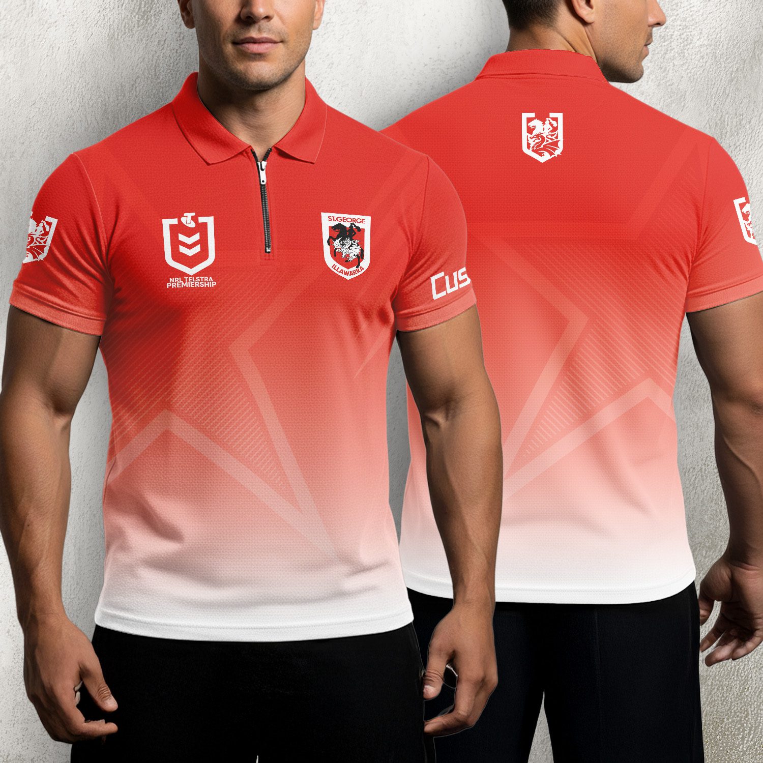 NRL St. George Illawarra Dragons Personalized Zip Polo Shirt Gift For Fans NRL St. George Illawarra Dragons Personalized Zip Polo Shirt Gift For Fans