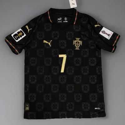 New 2026 Portugal cr7 Away World Cup Black Polo Collar Soccer Jersey