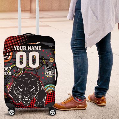 Personalised Panthers 60th Anniversary Luggage Cover Aboriginal Indigenous Dot Art - Halftone Pattern 1967-2026 TS04