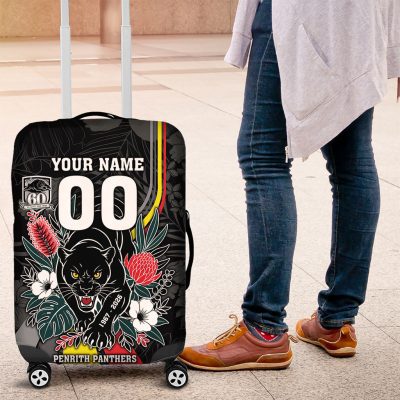 Penrith Panthers 60th Anniversary Custom Luggage Cover Native Australian Protea And Hibiscus Tropical Floral TS04