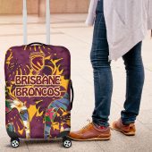 Brisbane Broncos Luggage Cover Tropical Hibiscus Floral Pattern With Maroon And Yellow Accents TS04