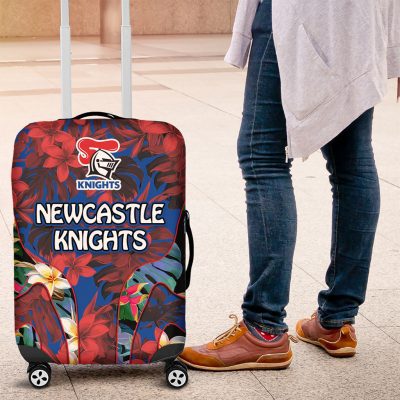 Newcastle Knights Luggage Cover Tropical Hibiscus Floral Pattern With Blue And Red Accents TS04