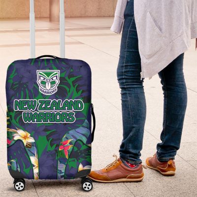 New Zealand Warriors Luggage Cover Tropical Polynesian Floral Pattern With Green And Blue Accents TS04