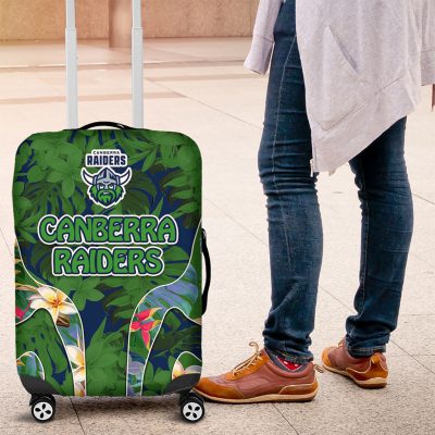Canberra Raiders Luggage Cover Tropical Hibiscus Floral Pattern With Green And Navy Accents TS04