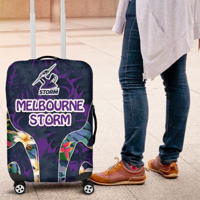 Melbourne Storm Luggage Cover Tropical Hibiscus Floral Pattern With Purple And Blue Accents TS04