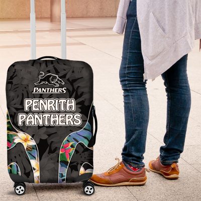 Penrith Panthers Luggage Cover Tropical Hibiscus Floral Pattern With Black And Grey Accents TS04