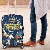 North Queensland Cowboys Luggage Cover Tropical Hibiscus Floral Pattern With Blue And Yellow Accents TS04
