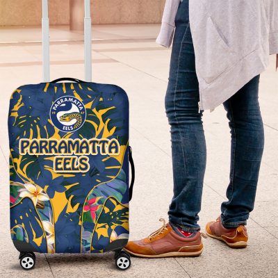 Parramatta Eels Luggage Cover Tropical Hibiscus Floral Pattern With Blue And Yellow Accents TS04