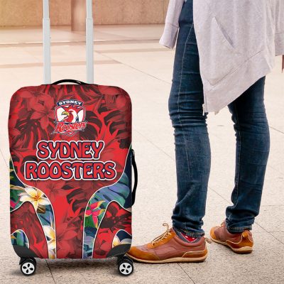 Sydney Roosters Luggage Cover Tropical Hibiscus Floral Pattern With Red And Blue Accents TS04