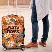 Wests Tigers Luggage Cover Tropical Hibiscus Floral Pattern With Orange And Black Accents TS04