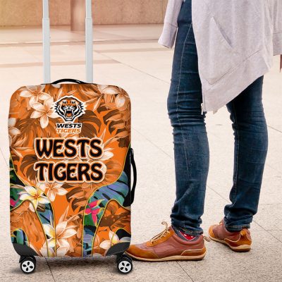 Wests Tigers Luggage Cover Tropical Hibiscus Floral Pattern With Orange And Black Accents TS04