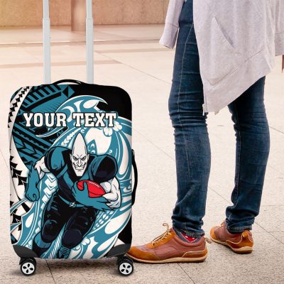 Personalized Port Adelaide Power Luggage Cover Polynesian Tribal Lightning Bolt Mascot With Hibiscus Floral Art TS04