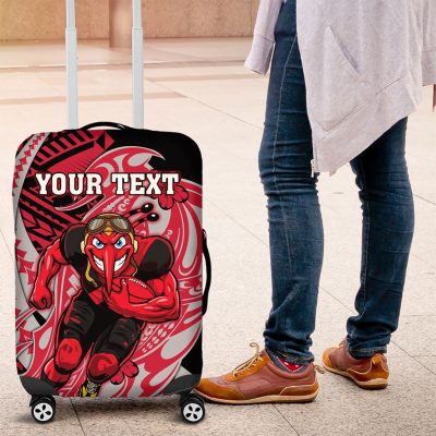Personalized Essendon Bombers Luggage Cover Polynesian Tribal Bomber Pilot Mascot With Hibiscus Floral Art TS04