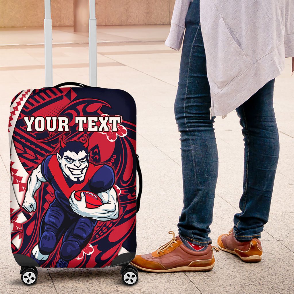Personalized Melbourne Demons Luggage Cover Polynesian Tribal Demon Mascot With Hibiscus Floral Art TS04 Personalized Melbourne Demons Luggage Cover Polynesian Tribal Demon Mascot With Hibiscus Floral Art TS04