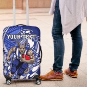 Personalized North Melbourne Kangaroos Luggage Cover Polynesian Tribal Kangaroo Mascot With Hibiscus Floral Art TS04