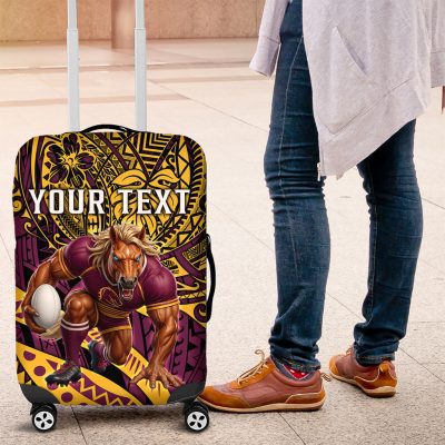 Personalised Brisbane Broncos Luggage Cover Polynesian Tribal Art Style With Hammerhead Mascot TS04