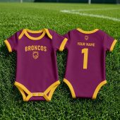 Brisbane Broncos NRL Baby Romper Custom Name & Number Gift v1