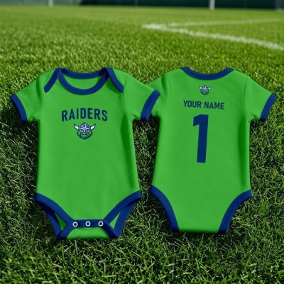 Canberra Raiders NRL Baby Romper Custom Name & Number Gift v1