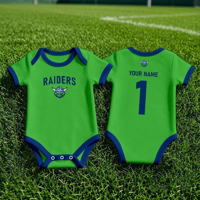 Canberra Raiders NRL Baby Romper Custom Name & Number Gift v1 Canberra Raiders NRL Baby Romper Custom Name & Number Gift v1