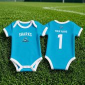 Cronulla-Sutherland Sharks NRL Baby Romper Custom Name & Number Gift v1
