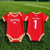 Dolphins NRL Baby Romper Custom Name & Number Gift v1