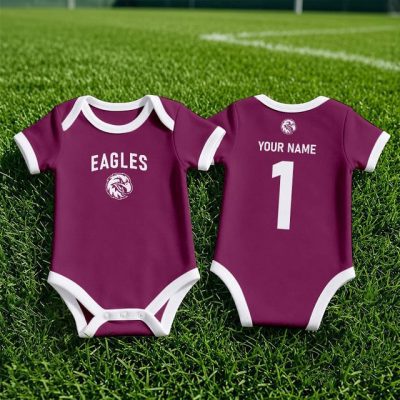 Manly Warringah Sea Eagles NRL Baby Romper Custom Name & Number Gift v1