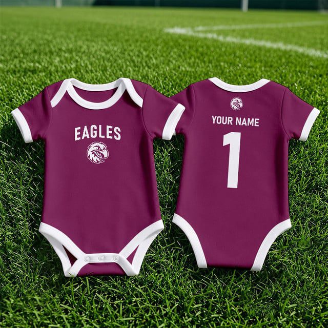 Manly Warringah Sea Eagles NRL Baby Romper Custom Name & Number Gift v1 Manly Warringah Sea Eagles NRL Baby Romper Custom Name & Number Gift v1