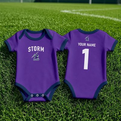 Melbourne Storm NRL Baby Romper Custom Name & Number Gift v1