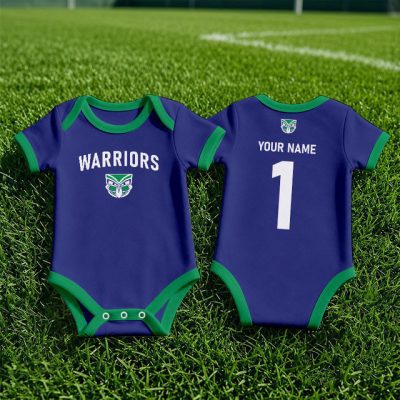 New Zealand Warriors NRL Baby Romper Custom Name & Number Gift v1