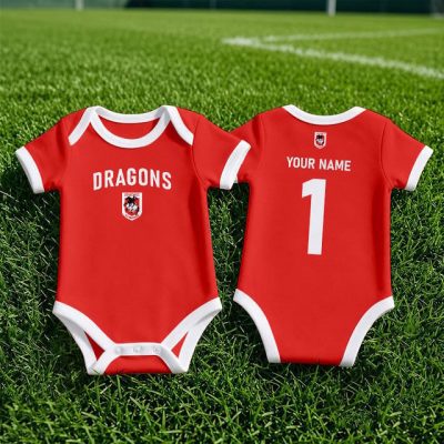 St. George Illawarra Dragons NRL Baby Romper Custom Name & Number Gift v1