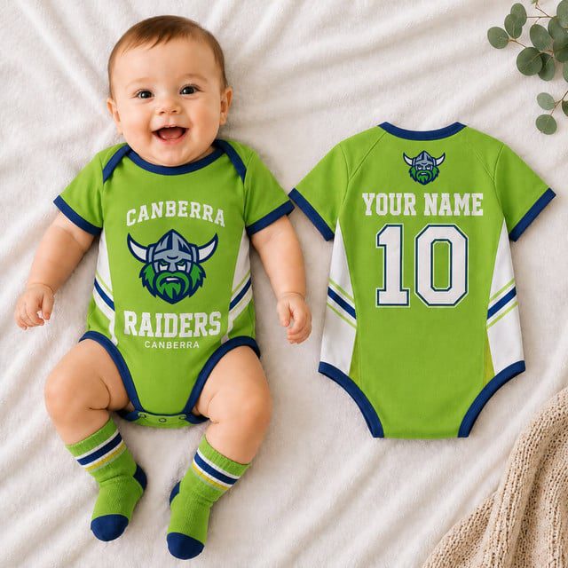 Canberra Raiders NRL Baby Romper Custom Name & Number Gift Canberra Raiders NRL Baby Romper Custom Name & Number Gift