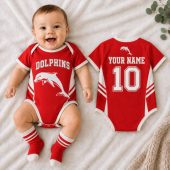 Dolphins NRL Baby Romper Custom Name & Number Gift
