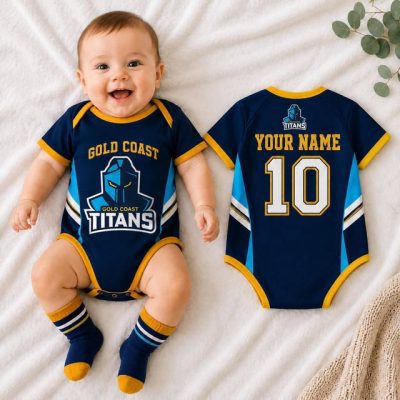Gold Coast Titans NRL Baby Romper Custom Name & Number Gift