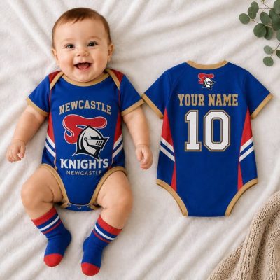 Newcastle Knights NRL Baby Romper Custom Name & Number Gift