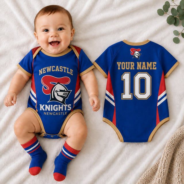 Newcastle Knights NRL Baby Romper Custom Name & Number Gift Newcastle Knights NRL Baby Romper Custom Name & Number Gift