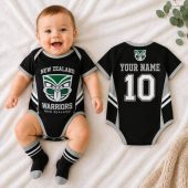 New Zealand Warriors NRL Baby Romper Custom Name & Number Gift