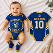 Parramatta Eels NRL Baby Romper Custom Name & Number Gift