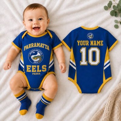 Parramatta Eels NRL Baby Romper Custom Name & Number Gift