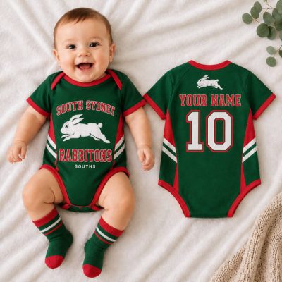 South Sydney Rabbitohs NRL Baby Romper Custom Name & Number Gift