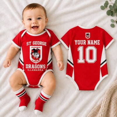 St. George Illawarra Dragons NRL Baby Romper Custom Name & Number Gift