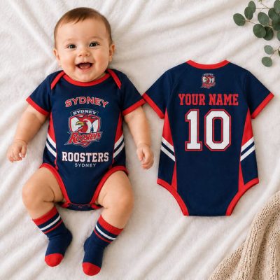 Sydney Roosters NRL Baby Romper Custom Name & Number Gift