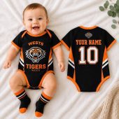 Wests Tigers NRL Baby Romper Custom Name & Number Gift