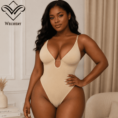 Women's Seamless Shapewear Bodysuit Deep V Neck Tummy Control Waist Trainer Thong Bodysuit