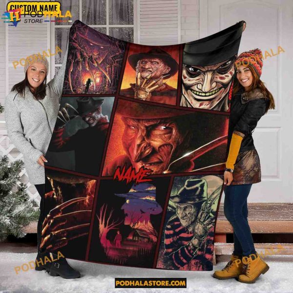 Custom Name with Freddy Krueger Fleece Blanket, Serial Killers Quilt Custom Name with Freddy Krueger Fleece Blanket, Serial Killers Quilt