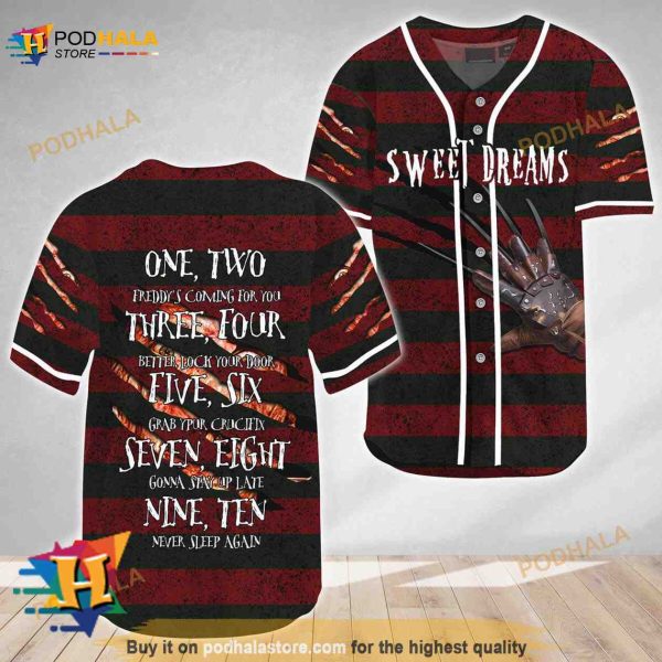 Halloween Horror Freddy Krueger Sweet Dreams 3D Baseball Jersey Halloween Horror Freddy Krueger Sweet Dreams 3D Baseball Jersey