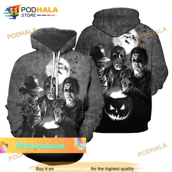 Horror Characters Halloween Hoodie 3D, Michael Myers, Freddy Krueger, Jason Voorhees Horror Characters Halloween Hoodie 3D, Michael Myers, Freddy Krueger, Jason Voorhees