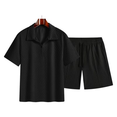 Men's Summer Knit Polo Set | Short Sleeve Polo Shirt & Drawstring Shorts 2-Piece Outfit