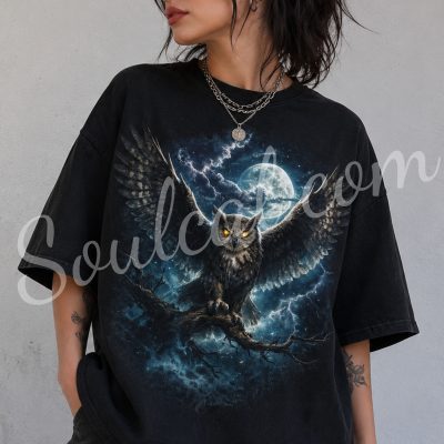 Dark Fantasy Owl PNG – Vintage Moon Owl T-Shirt Design Digital Download