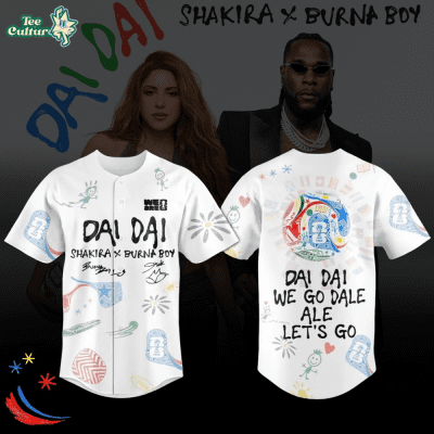 DAI DAI Shakira x Burna Boy x World Cup 2026 White Baseball Jersey DAI DAI Shakira x Burna Boy x World Cup 2026 White Baseball Jersey