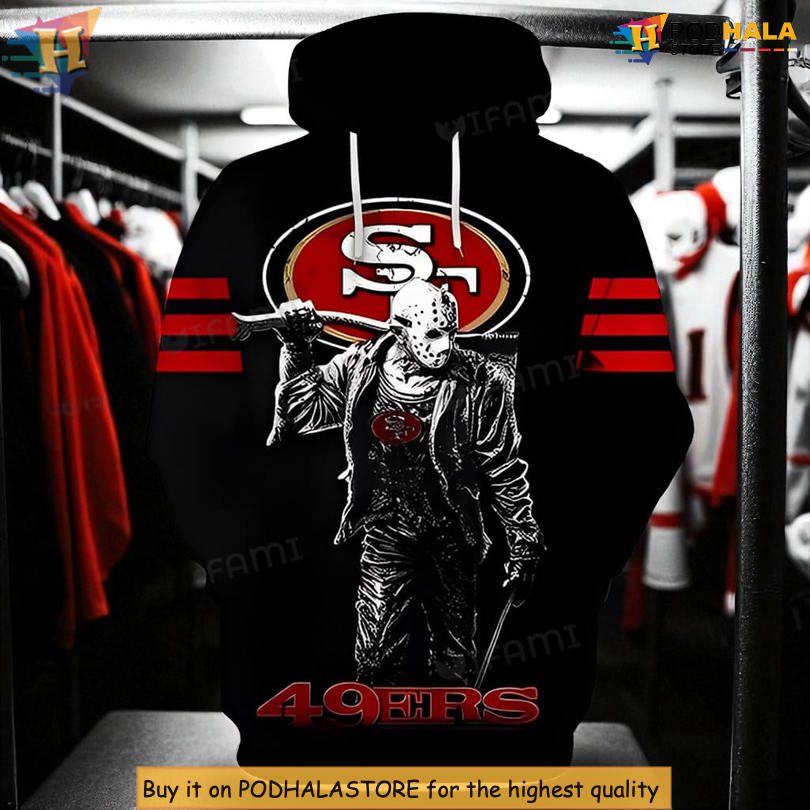 Jason Voorhees Mask Art 3D 49ers Youth Hoodie For Halloween Football Fans Jason Voorhees Mask Art 3D 49ers Youth Hoodie For Halloween Football Fans